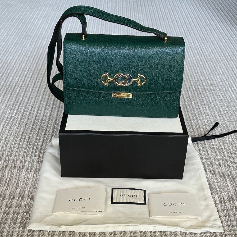 GUCCI Green Zumi Flap Leather Small Shoulder Bag